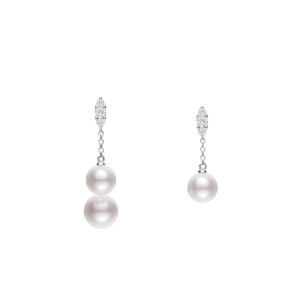 Akoya Cultured Pearl Earrings with Diamonds in 18K White Gold