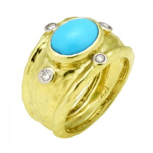 14kt Green Gold Sleeping Beauty Turquoise Ring with .24cts Diamonds $3,999