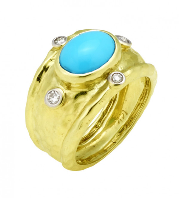 14kt Green Gold Sleeping Beauty Turquoise Ring with .24cts Diamonds $3,999