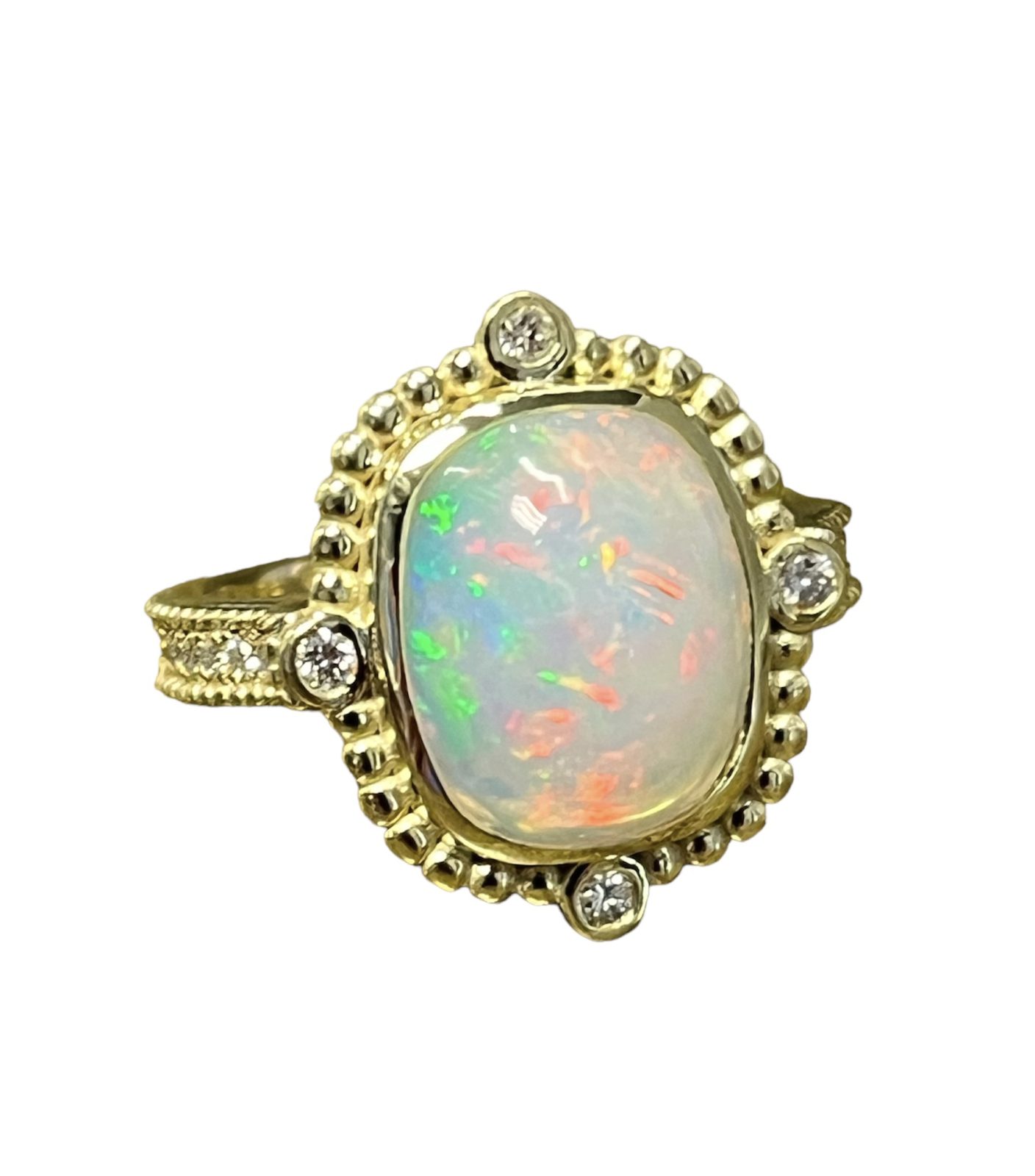RZ 7347 14kt Green Gold 2.79ct Opal Ring with .22cts Diamonds $3199