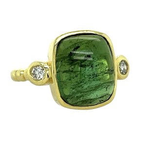 14kt Green Tourmaline Cabochon Ring with .20cts Diamonds $3,299