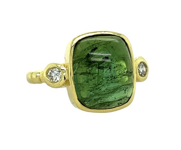 14kt Green Tourmaline Cabochon Ring with .20cts Diamonds $3,299