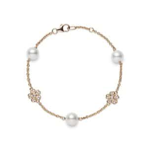 Mikimoto Cherry Blossom Akoya Cultured Pearl and Diamond Bracelet in 18K Pink Gold
