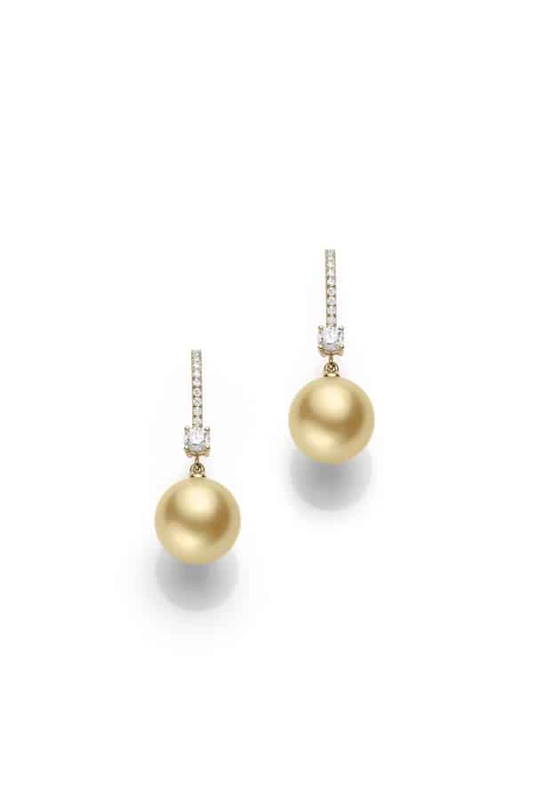 Mikimoto Golden South Sea cultured pearl & diamond lever back earrings