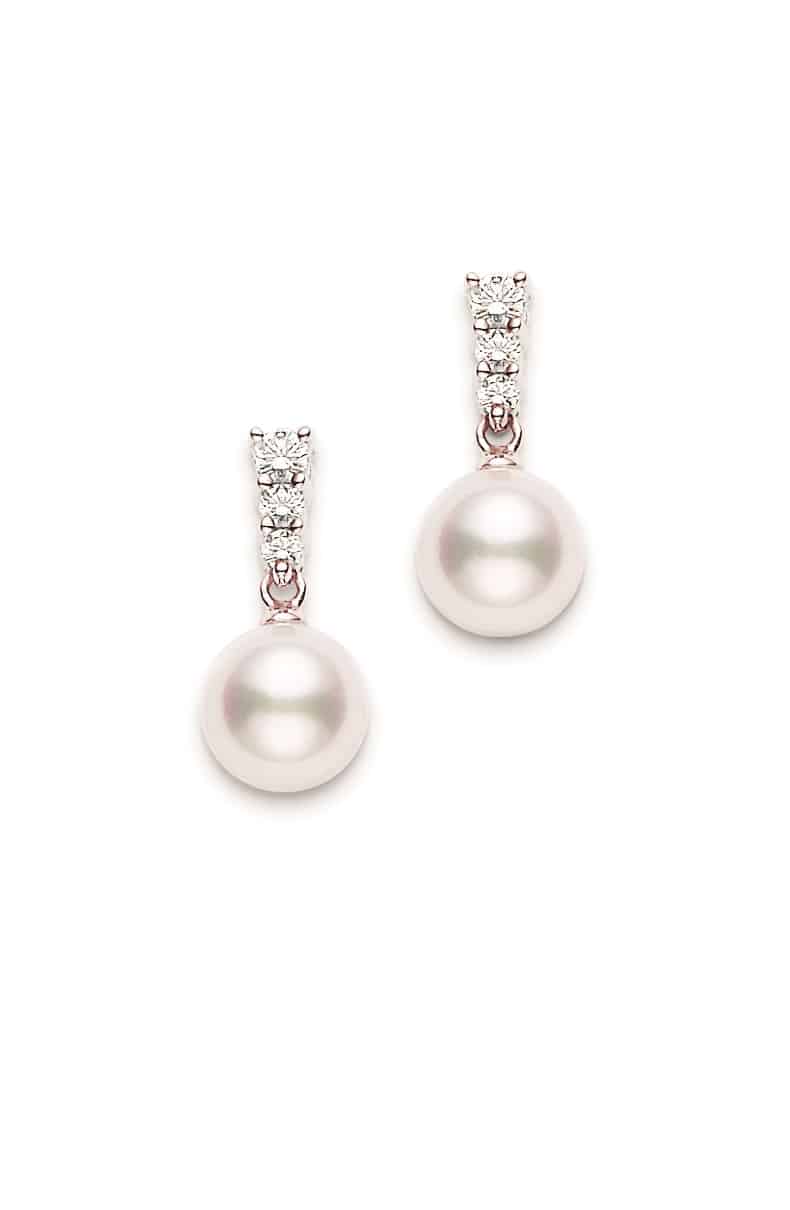 Morning Dew Akoya Cultured Pearl Earrings in 18K Rose Gold