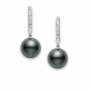 Mikimoto black pearl & diamond drop earrings