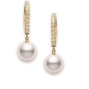 Mikimoto gold & diamond pearl drop earrings