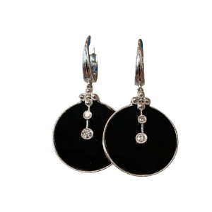 Black Onyx White Gold Diamond Earrings