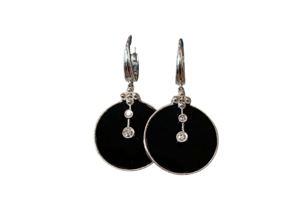 Black Onyx White Gold Diamond Earrings