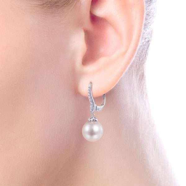 14K White Gold Pearl and Diamond Leverback Earrings EG13693W45PL $ 870