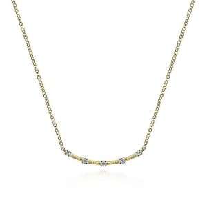 14K yellow gold curved bar diamond station pendant