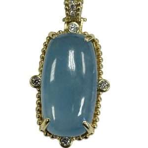 PZ 7049 14kt Green Gold 43.12ct Aquamarine Cabochon Enhancer with .39cts Diamonds $5999