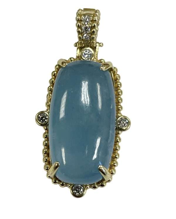 PZ 7049 14kt Green Gold 43.12ct Aquamarine Cabochon Enhancer with .39cts Diamonds $5999