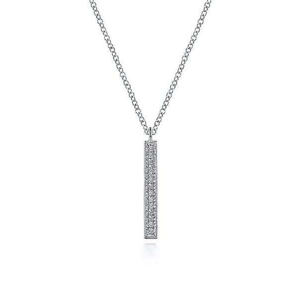 14 karat white gold diamond bar necklace