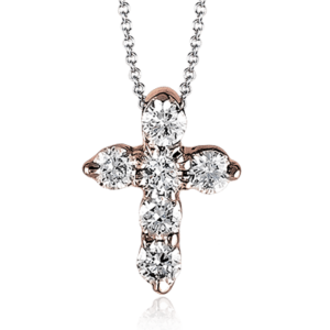 14k Rose Gold Diamond Cross