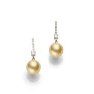 Mikimoto Golden South Sea cultured pearl & diamond lever back earrings