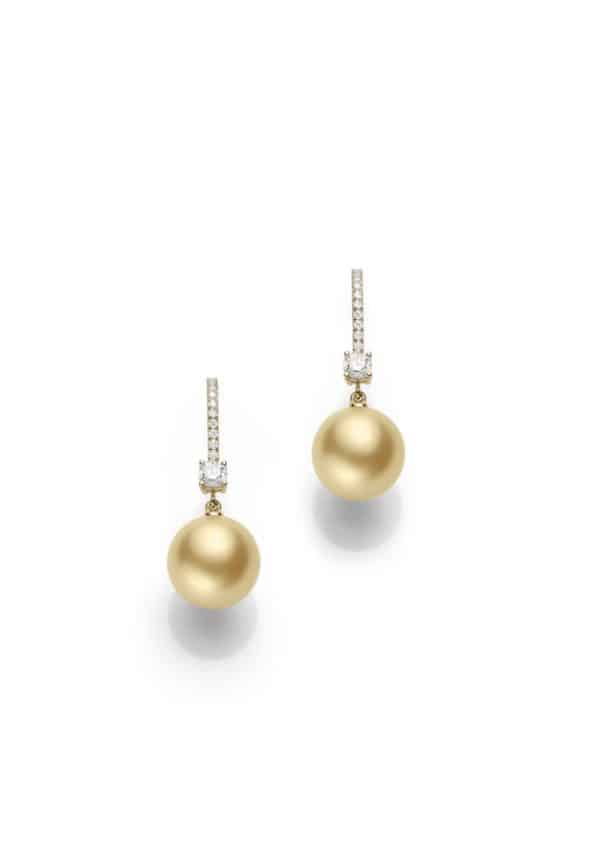 Mikimoto Golden South Sea cultured pearl & diamond lever back earrings