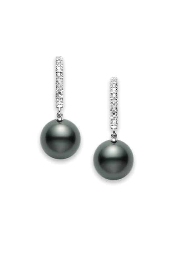 Mikimoto black pearl & diamond drop earrings