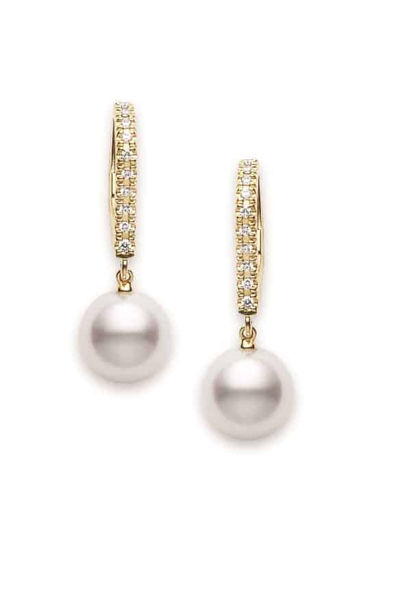 Mikimoto gold & diamond pearl drop earrings