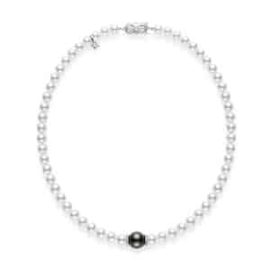 Mikimoto Fusion Akoya and Black South Sea Cultured Pearl Strand with Diamond Rondelles