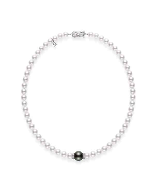 Mikimoto Fusion Akoya and Black South Sea Cultured Pearl Strand with Diamond Rondelles