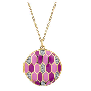 Diamond Enamel Locket w Diamonds on 24" Chain