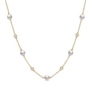 diamond & pearl station necklace