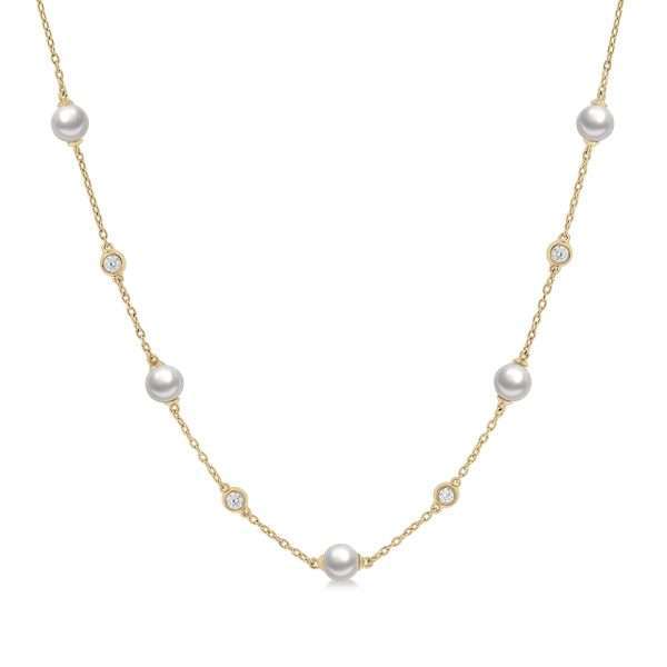 diamond & pearl station necklace