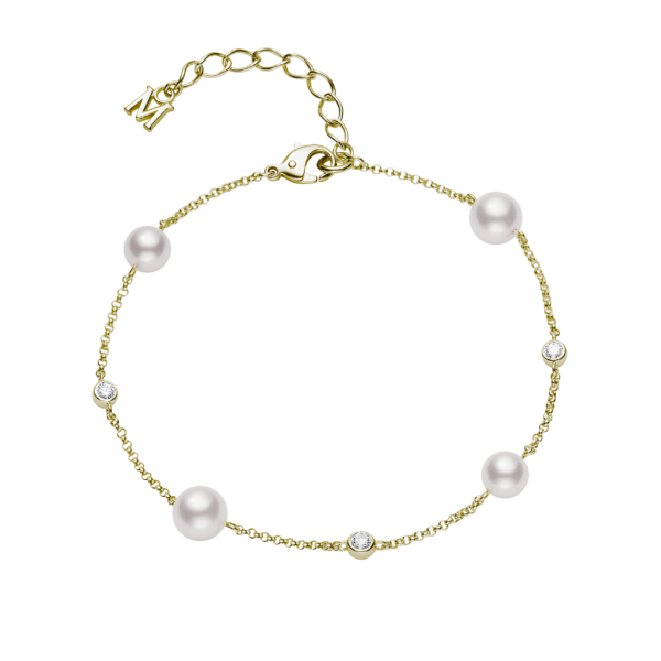 MDQ10036ADXK Akoya cultured pearl - Two 5.5mm and Two 6.5mm, Diamond - 0.15ct, 18K Yellow Gold