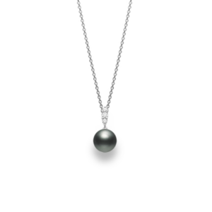 Black South Sea Cultured Pearl Pendant set below 3 diamonds