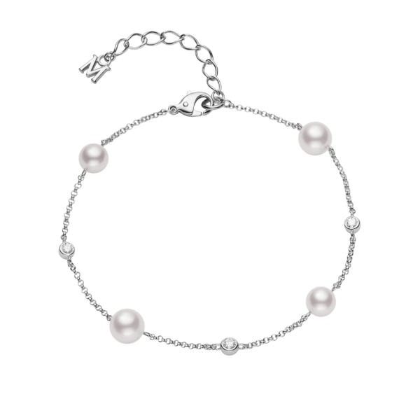 Mikimoto white gold, pearl & diamond station bracelet