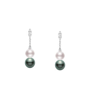 Mikimoto Black & White Pearl Drop Earrings with Diamond Topper