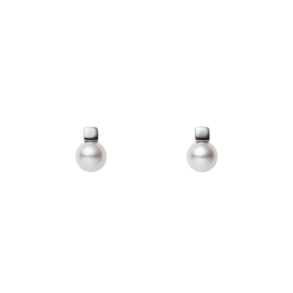 Mikimoto pearl stud earrings on white gold square bails