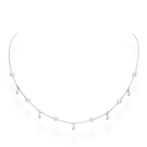 Mikimoto Pearl & Diamond White Gold Station Necklace