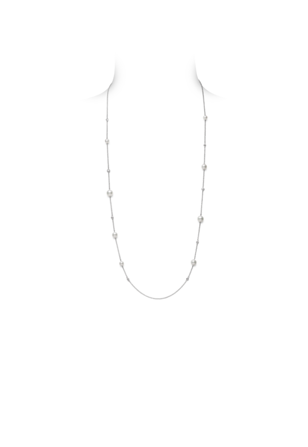 Akoya Cultured Pearl and Diamond Station Necklace