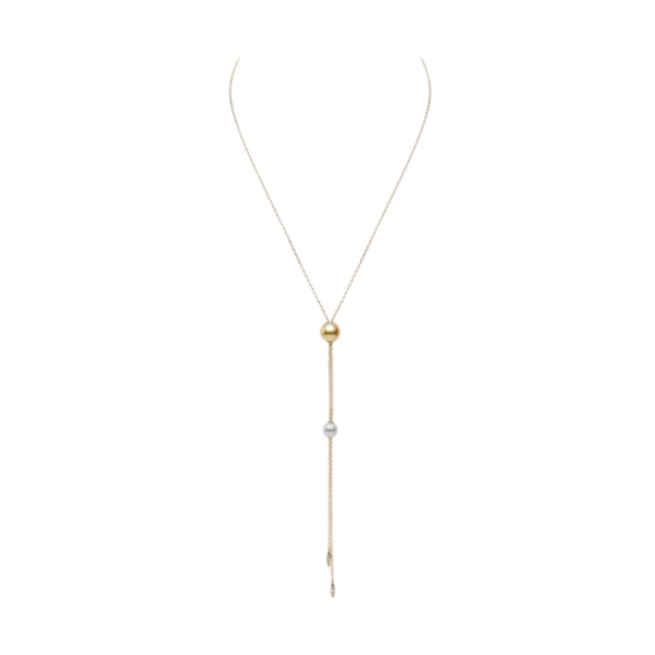 Golden South Sea Pearl & Diamond Lariat Necklace