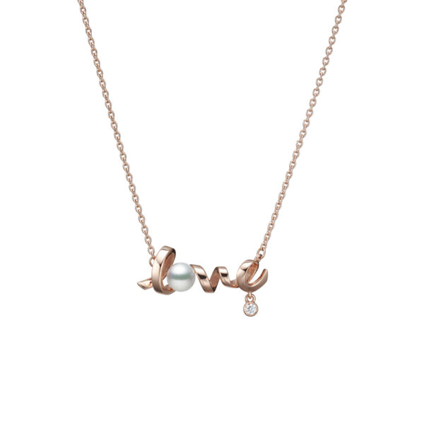 Rose Gold "Love" Pendant with Pearl & Diamond Accents