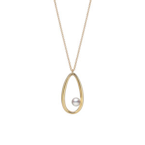 Gold Teardrop Pendant with Single Pearl