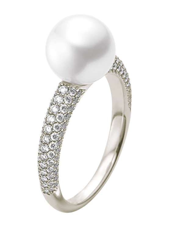 Mikimoto white gold, diamond and pearl ring