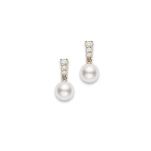 Mikimoto pearl drop earrings with 3 graduated diamonds