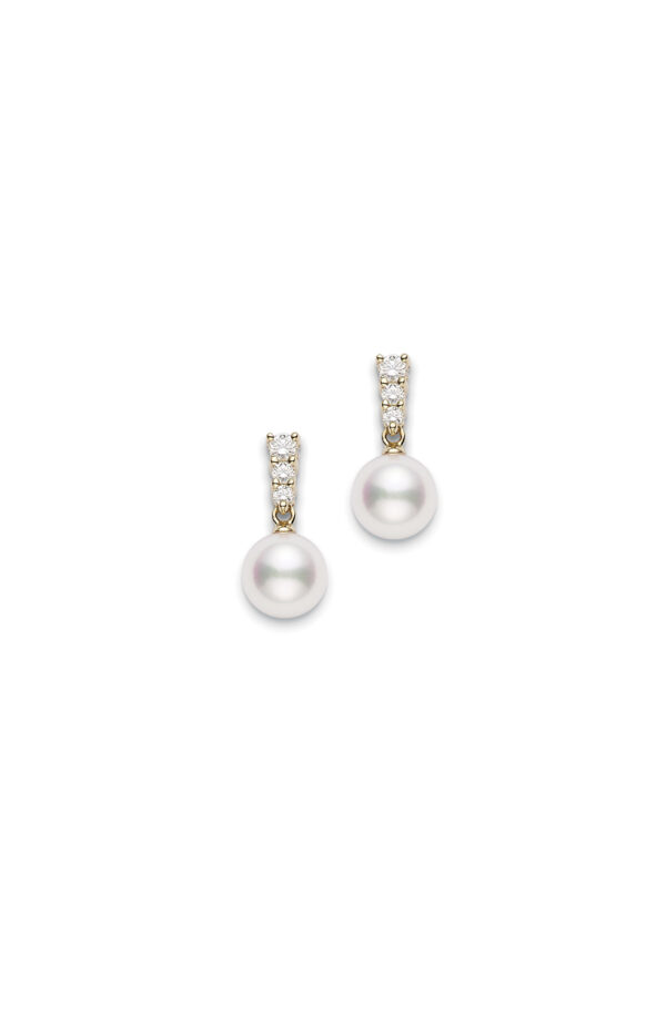 Mikimoto pearl drop earrings with 3 graduated diamonds