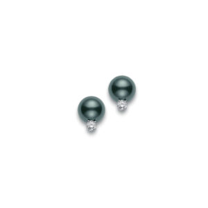 Black Tahitian Pearl Studs with Diamond Base