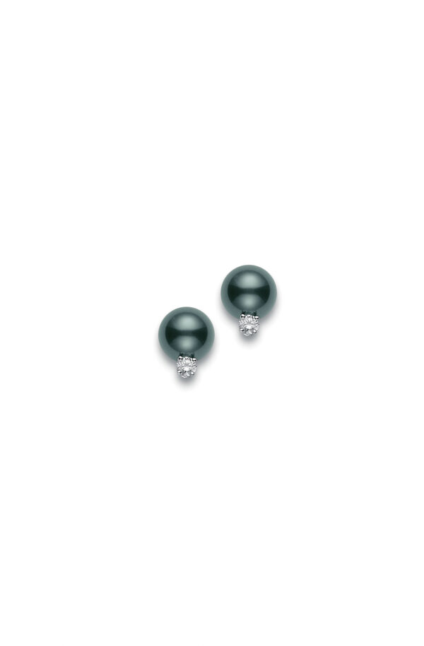 Black Tahitian Pearl Studs with Diamond Base