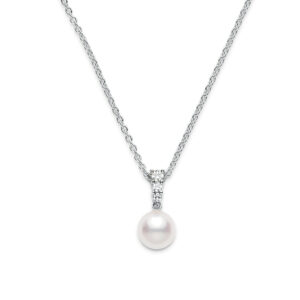 Mikimoto pearl pendant with 3 graduating diamonds