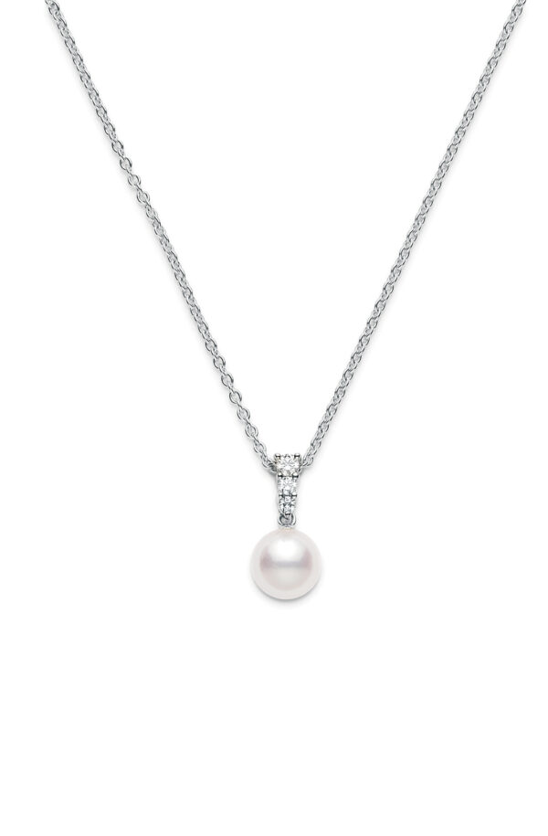 Mikimoto pearl pendant with 3 graduating diamonds