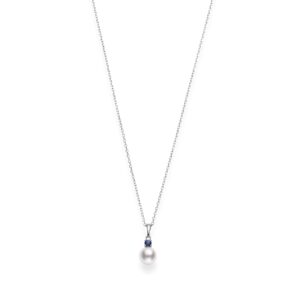 18K White Gold Mikimoto Pearl & Sapphire Pendant