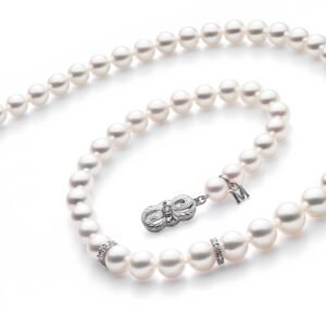 18" Akoya Cultured Pearl Graduated Strand Necklace with Diamond Rondelles – 18K White Gold Clasp