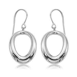 Sterling Silver Small Puff Oval Dangles with Shepherd's Hooks Earrings