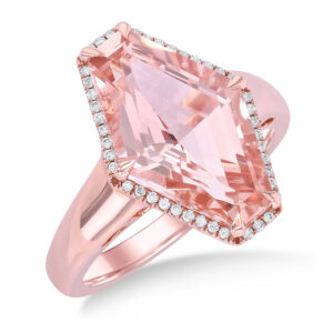 Ladies 14kr Fancy Shape Morganite w Diamond Halo Fashion Ring-.10tdw