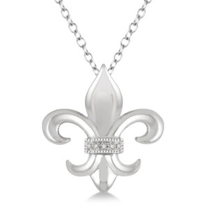 Medium S/S Solid Fleur De Lis w Diamond Band at Center-.02tdw